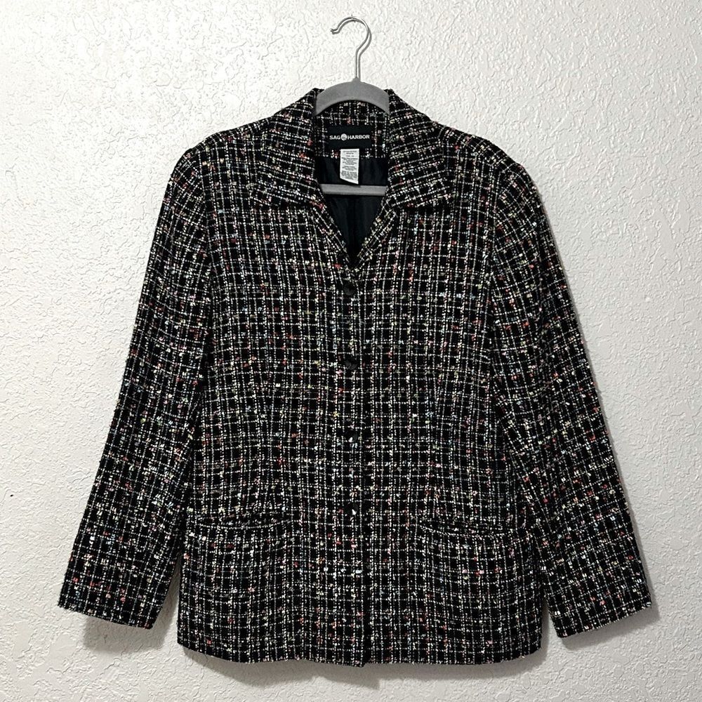 Sag Harbor funfetti rainbow tweed blazer size 14